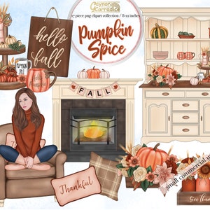 Cosy fall clipart - 17 piece autumn planner clip art - watercolor fashion illustration - rustic farmhouse artwork - 300dpi png