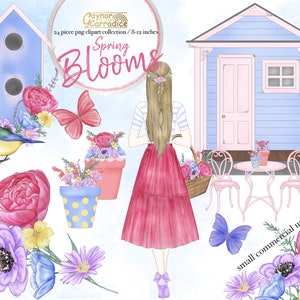 Watercolor spring clipart - 24 piece planner graphics- fashion girl illustration - floral watercolor art - garden graphics - quality png
