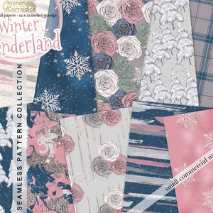 Watercolor winter digital papers - winter seamless patterns, Christmas backdrops, floral backgrounds, planner graphics, Christmas tree paper