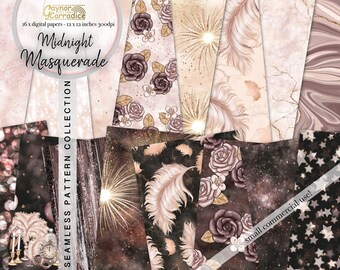 New Year digital papers, 12 watercolor New years eve seamless patterns, fairy tale backdrop, magical backgrounds, starry night paper pack