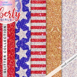 4 luglio Carta digitale glitter Modelli senza cuciture glitter Sfondo con paillettes Adesivi per agenda glam Tavolozza Liberty Girl rosso bianco blu Moda