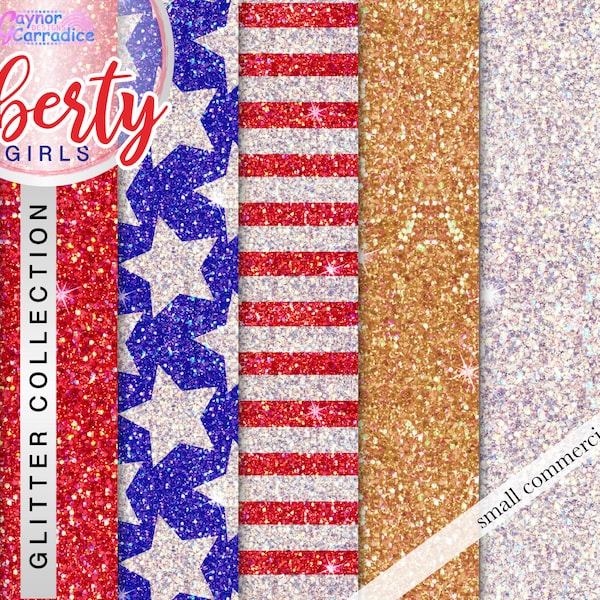 4th July Glitter digital paper Glitter seamless patterns Sequin background Glam planner stickers Red white blue Liberty Girl palette Fashion