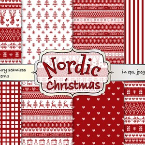 Nordic Christmas digital papers, Christmas Fair isle digital papers, Scandinavian patterns, Christmas jumper pattern, reindeer digital paper