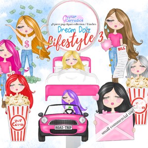 Cute Girl clipart, Doll clip art, Planner graphics, Payday stickers, Bills printable Digital download Happy mail png Movie night DIY planner