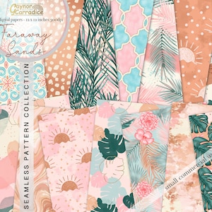 Faraway sands digital papers, watercolor beach seamless patterns, summer abstract backgrounds, tropical paper pack, modern floral papers