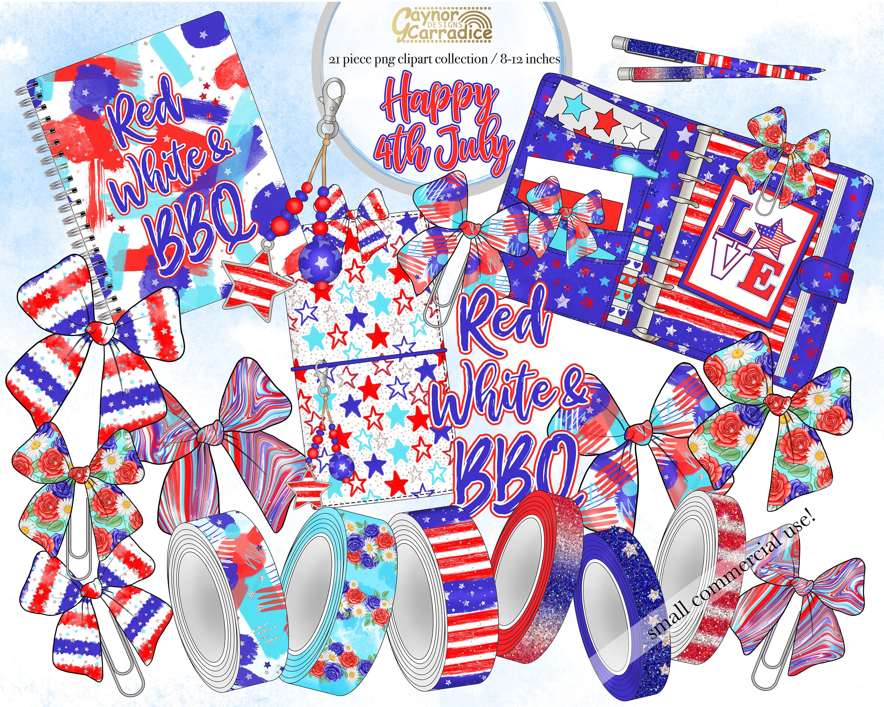 4th of July Planner Clipart - 21 Piece Independence Day Watercolor Clip ...
