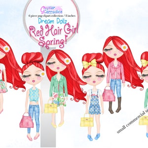 Red hair girl clipart, Spring clip art, Fashion Doll stickers, Planner graphics, task icons Fuctional journal supplies Printable reminders