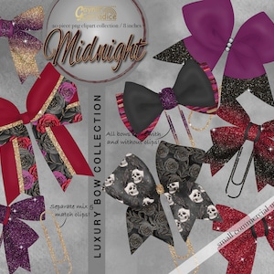 Halloween planner bows clipart, gothic planner clip, printable stickers, ribbon graphics, black, red, purple, luxury bow tie graphics, png