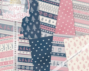 10 Nordic winter digital papers, winter seamless patterns, Christmas backdrops, Scandinavian backgrounds, planner graphics, cosy paper