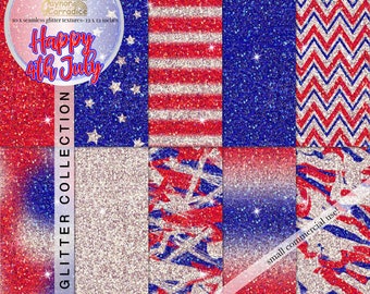 4th July glitter backgrounds - 10 independence day seamless patterns - fourth July glitter backdrops - patriotic glitter digital papers