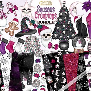 Seasons Creepings clipart bundle - Creepy Christmas digital paper / clipart bundle, goth christmas clipart, spooky gothmas seamless pattern