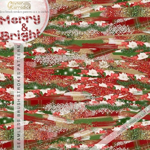 Christmas brush strokes digital paper - 1 x red and green seamless pattern, poinsettia print paper, abstract background, glitter backdrop