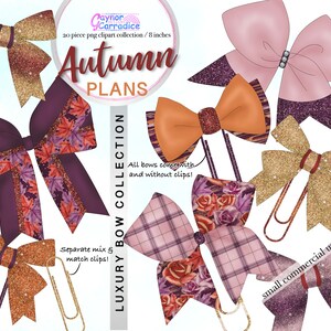 Autumn planner bows clipart, fall planner clip printable stickers, rustic ribbon graphics, purple, rust, thanksgiving graphics, luxury png