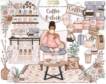 Coffee clipart - 54 piece coffee planner clipart - farmhouse cafe clip art - coffee fashion clipart - cozy spring clipart -  home clipart