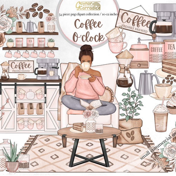 Coffee clipart - 54 piece coffee planner clipart - farmhouse cafe clip art - coffee fashion clipart - cozy spring clipart -  home clipart
