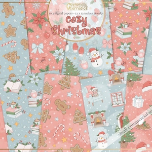 Cozy Christmas digital papers, 10 cute Christmas seamless patterns, Christmas cat papers, retro Christmas patterns, Christmas paper pack