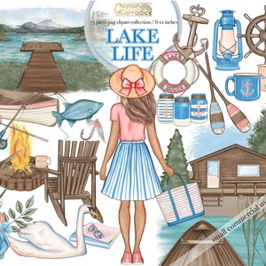Lake Life Clipart - 75 piece watercolor summer clipart set - nautical planner graphics, fishing clipart, camping clipart, cabin, camp fire
