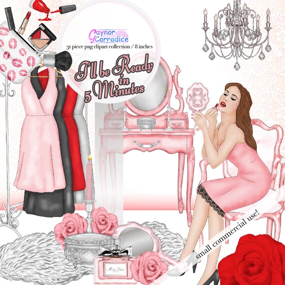 Makeup clipart Fashion clip art Beauty blogger girly planner stickers graphics Illustration png Watercolor Dressing room scene Blush