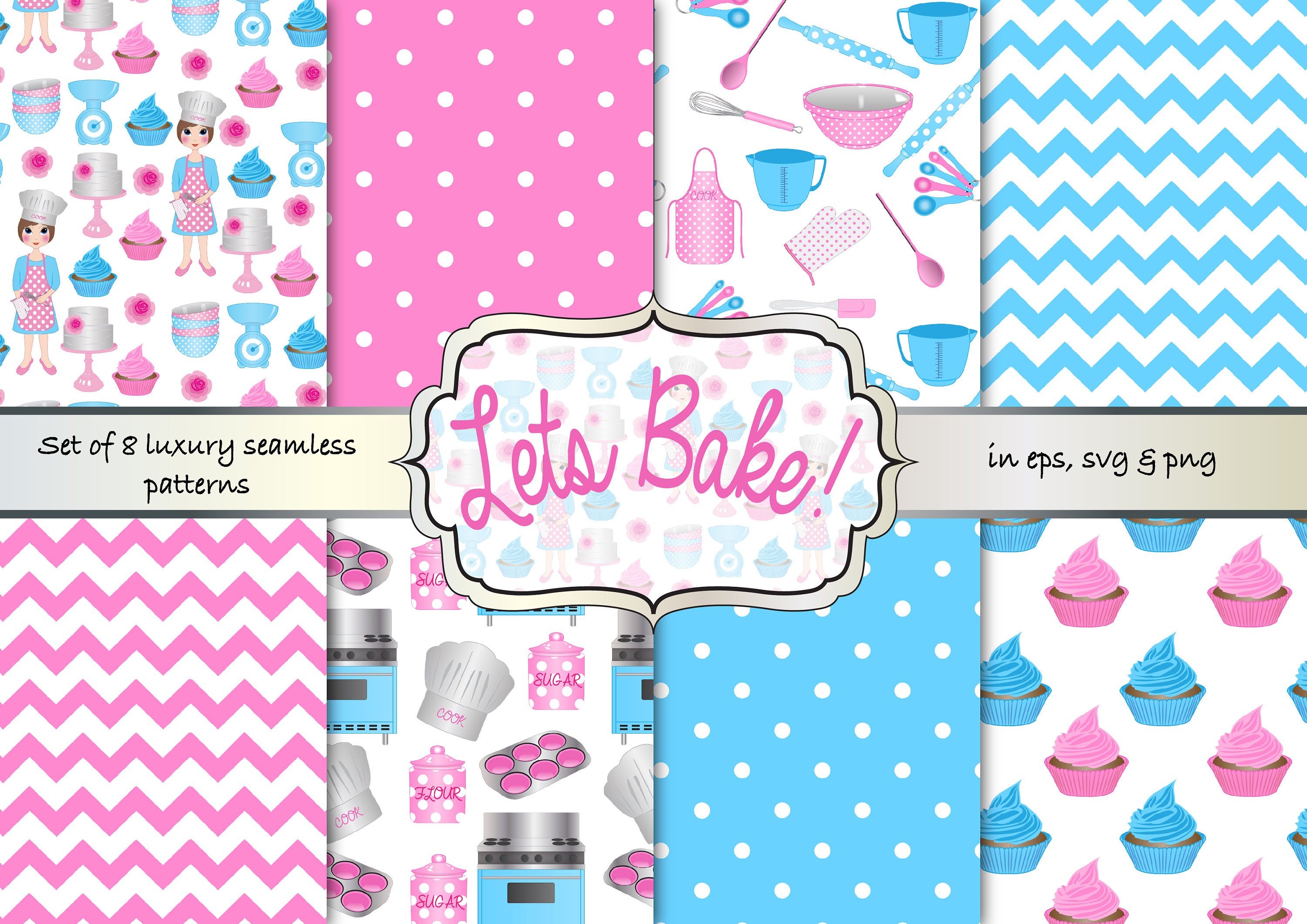 Baking digital paper baking seamless pattern cooking kraft Etsy