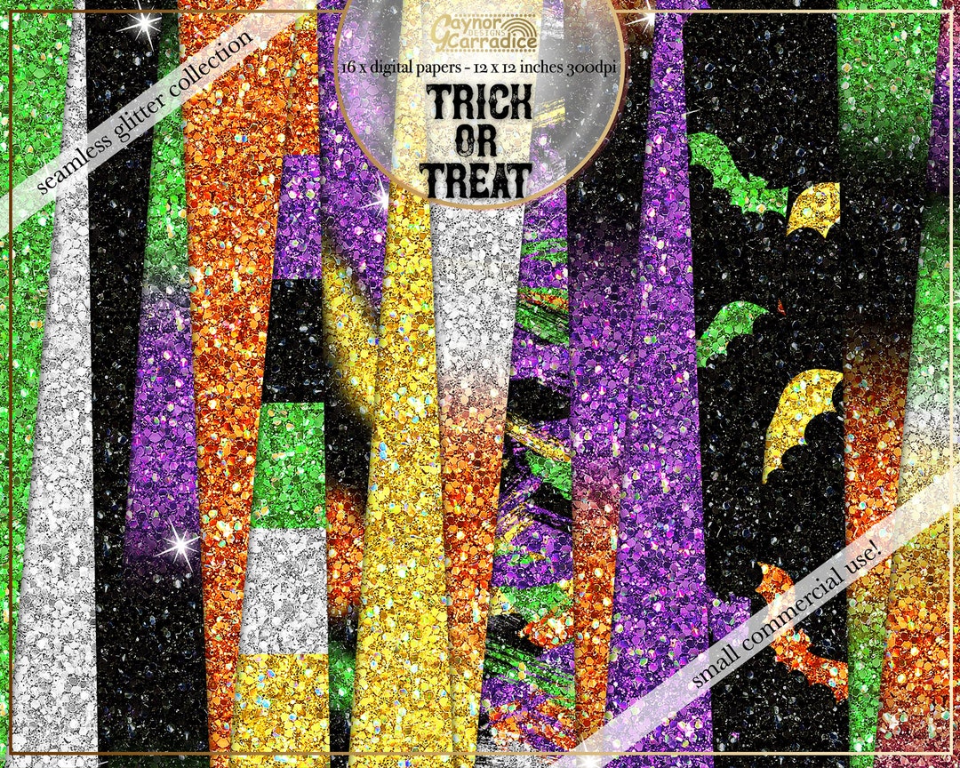 Trick or Treat Glitter Digital Papers - 16 Traditional Halloween ...