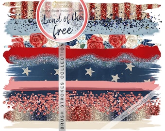 4th of July brush strokes clipart - red white and blue glitter paint brushes clipart - watercolor, confetti, acrylic brushes, 300dpi png