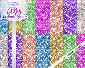 Glitter mermaid digital paper mermaid scales seamless patterns gold silver blue rose gold paper pack backgrounds pink glam planner stickers