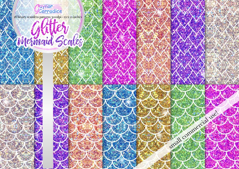 Glitter mermaid digital paper mermaid scales seamless patterns Etsy