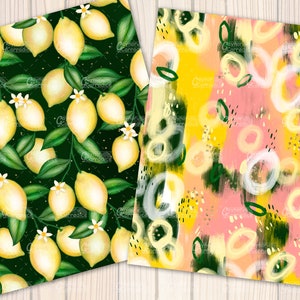 Watercolor Lemon Digital Papers - 12 Summer Seamless Patterns, Yellow ...