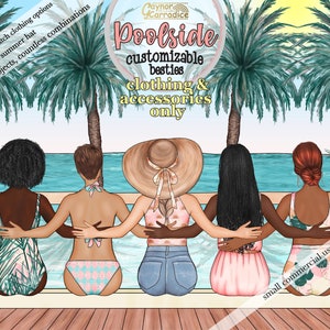 Poolside besties ADD ON kit - clothing and accessories only - customizable best friends clipart - custom girls clip art, Personalized BFF