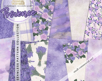 Spring lavender digital papers - 12 watercolor purple seamless patterns, abstract background, provence floral paper, france planner graphics