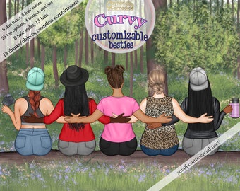 Curvy besties FULL KIT - customizable curvy best friends clipart - custom plus size girls clip art, Personalized BFF, soul sisters clip art