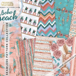 Boho Strand - abstrakte und florale boho digitale Papiere - 12 Aquarell Sommer nahtlose Muster, Protea Papier Pack, Kaktus Hintergrund, Tribal