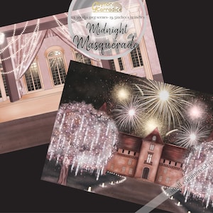 New year scenes clipart - fairy tale backgrounds, planner sticker scenes, castle background, ballroom, New years eve 300dpi jpg background