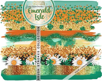 St Patricks day brush strokes clipart - St Paddys paint brushes clipart - watercolor, confetti, acrylic, shamrock brushes 300dpi png