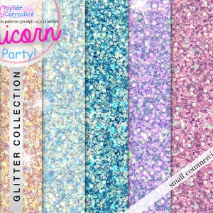 Unicorn glitter digital papers Pastel glitter seamless patterns Glam planner stickers Unicorn party Sequin backgrounds High quality jpeg