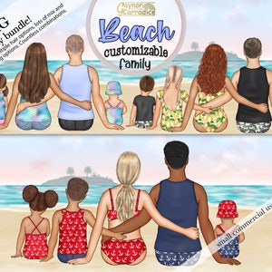Beach Family big set - customizable family clipart, summer family clip art, Personalized family, customisable clip art, best friends clipart