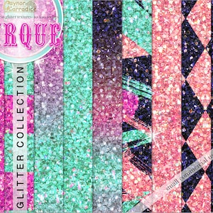 Circus glitter digital papers - pink, mint, coral, navy ombre glitter seamless patterns - Glam planner stickers - party Sequin background