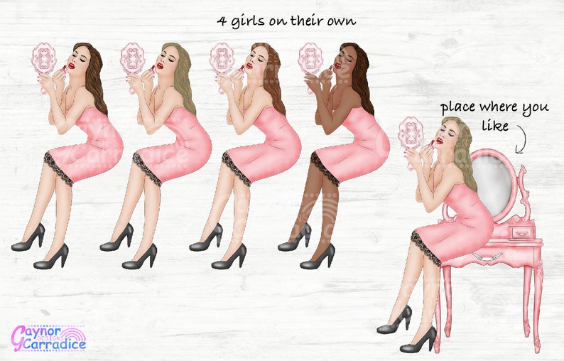 Makeup clipart Fashion clip art Beauty blogger girly planner stickers graphics Illustration png Watercolor Dressing room scene Blush image 3