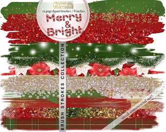 Christmas Brush strokes clipart, winter glitter paint strokes clipart, watercolor, confetti, acrylic brushes, high quality png graphics