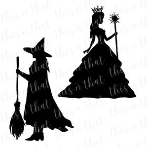 Wicked SVG Cut File, PNG, JPG, Glinda & Elphaba Silhouette