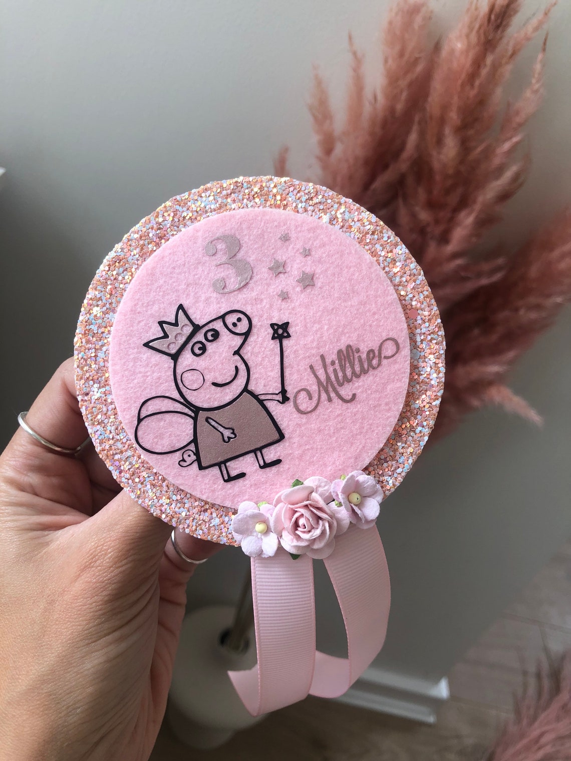 Peppa Pig Piggy Birthday Badge Floral. Personalised With Any - Etsy