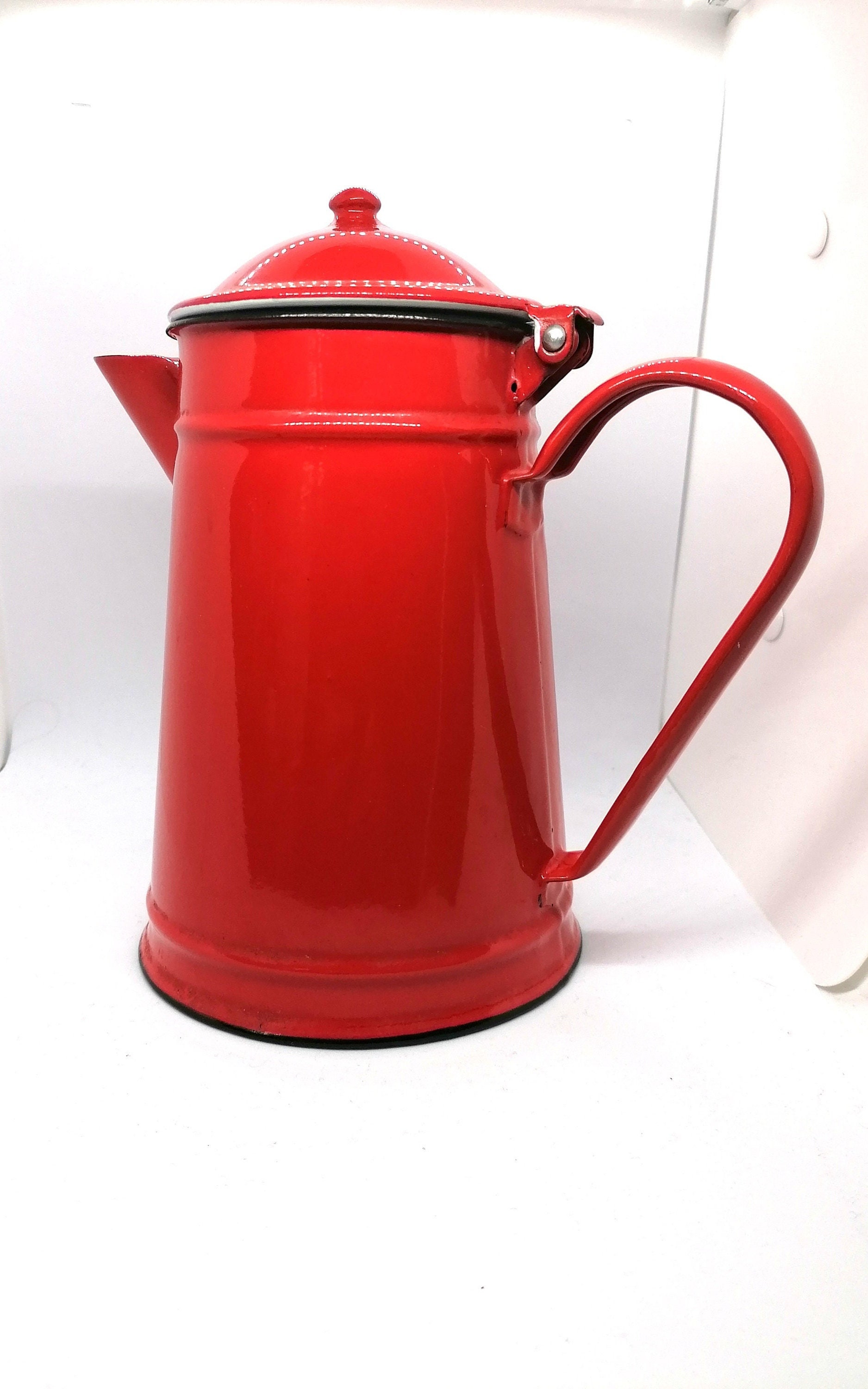 Enamel Coffee Pot Vintage Style Stovetop Brewer (Red)