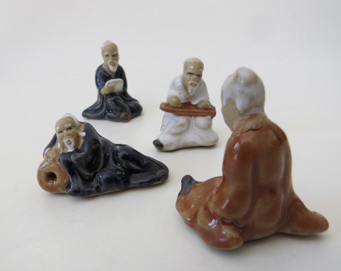 Set of 4 Glazed Chinese Bonsai Mudmen Figurines Etsy
