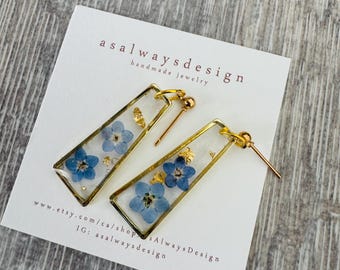 Handmade Resin Floral Earrings: Real Flower Brass Jewelry