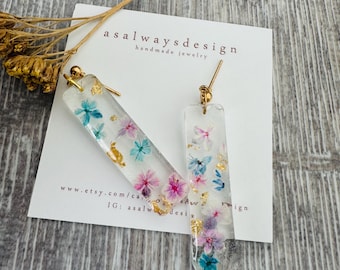 Handmade earring, Floral earrings, handmade earrings, Resin Earrings, Real Flower Earrings, Earring gift