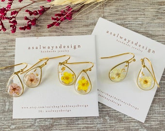 Handmade earring, Floral earrings, handmade earrings, Resin Earrings, Real Flower Earrings, Earring gift, dried flower earrings