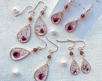 Bridesmaid & Wedding Party Jewelry Set, Wedding Bouquet Preservation Earrings, Floral Keepsake