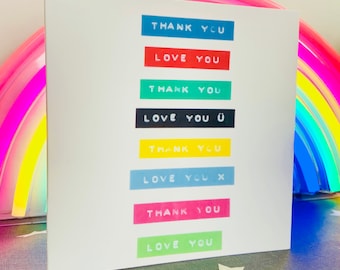 Thank you, Love you! Printed Retro Style Card from an Original Mel Anderson Design.