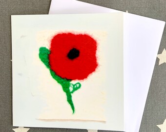 Poppy Printed Card, from Original Hand Felted Poppy, Textile Design.