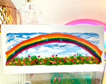 Rainbow Printed Card, from Original Hand Felted Rainbow, Textile Design.